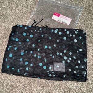 Thirty-One Aqua and Black Polka Dot Scarf